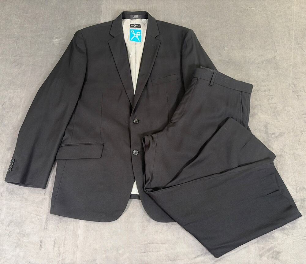 Marc Ecko Suit Black Rayon Polyester Jacket Sport Coat Pants 44R 38Wx29 Chrty
